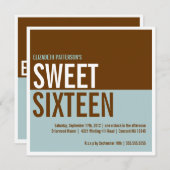 Mutige moderne aquamarine u. Browns 16. Geburtstag Einladung (Vorne/Hinten)