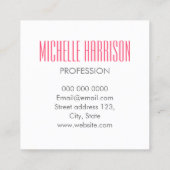 Mutige rosa moderne einfache modische quadratische visitenkarte (Rückseite)