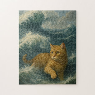 Mutige rote Katze reitet auf Meereswellen Puzzle