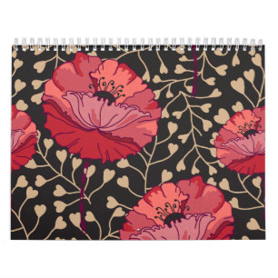 Mutige rote Mohnblumen-BlumenBlumen-Druck Kalender