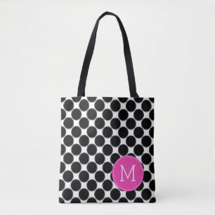 Mutige Schwarzweiss-Tupfen mit rosa Monogramm Tasche