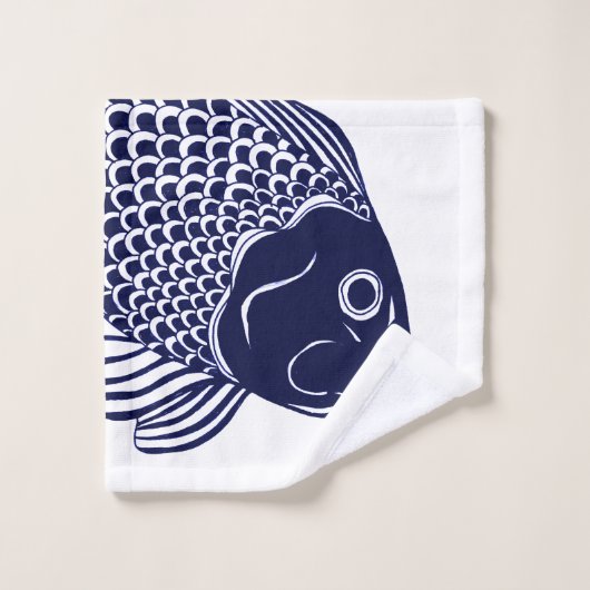 Mutige Seemarine-Blau-Fisch-Köpfe Badhandtuch Set (Waschlappen)