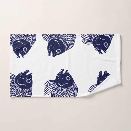 Mutige Seemarine-Blau-Fisch-Köpfe Badhandtuch Set (Handtuch)