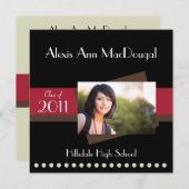 Mutige Streifen-Abschluss-Mitteilung (rot) Einladung (Vorne/Hinten)