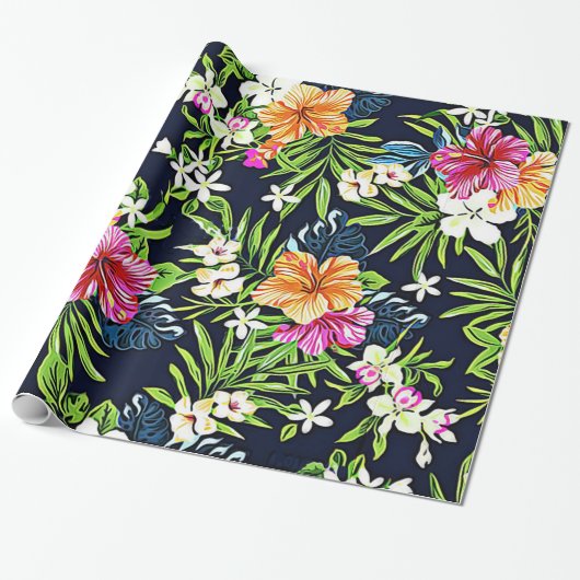 Mutige tropische Blumen der Hibiskus-Orchideen und Geschenkpapier (Ungerollt)