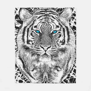 Mutiger blaue Augen-Schwarzweiss-Tiger Fleecedecke