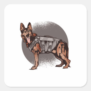Mutiger deutscher Schäferhund Polizeihund Quadratischer Aufkleber