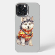 Mutiger Feuerwehrmann Sibirier Husky Hund Ehre
