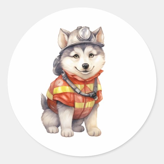 Mutiger Feuerwehrmann Sibirier Husky Hund Ehre Runder Aufkleber (Vorderseite)