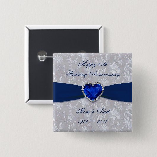 Mutiger Hochzeitstag-Knopf des Damast-45. Button (Vorne & Hinten)