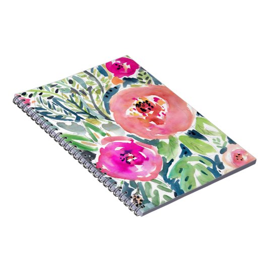 Mutiger Pfirsich-Painterly Aquarell mit Blumen Notizblock (Rechte Seite)