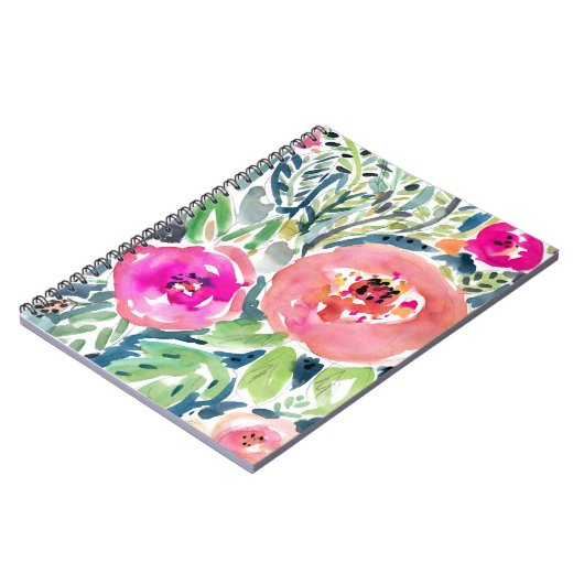 Mutiger Pfirsich-Painterly Aquarell mit Blumen Notizblock (Linke Seite)