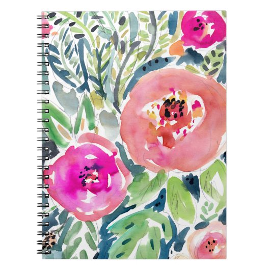 Mutiger Pfirsich-Painterly Aquarell mit Blumen Notizblock (Vorderseite)