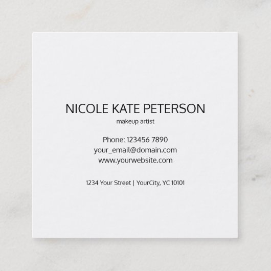 Mutiger Text-Schwarzweiss-Make-up Quadratische Visitenkarte (Rückseite)