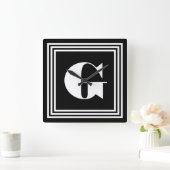 Mutiges 3 Rahmen-Monogramm | schwarz u. Weiß Quadratische Wanduhr (Zuhause)