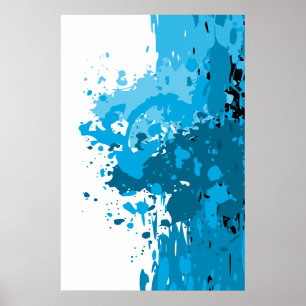 Mutiges abstraktes Spritzbild Blau und Weiß Poster