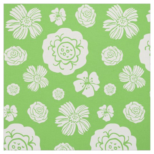 Mutiges Blumenmuster-Limones grünes Weiß Stoff (Muster)