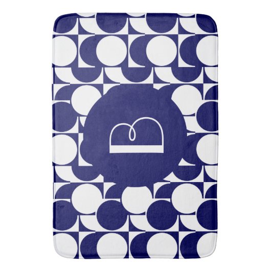 Mutiges Geometrics w Monogramm, Marine u. Weiß Badematte (Vorderseite Vertikal)