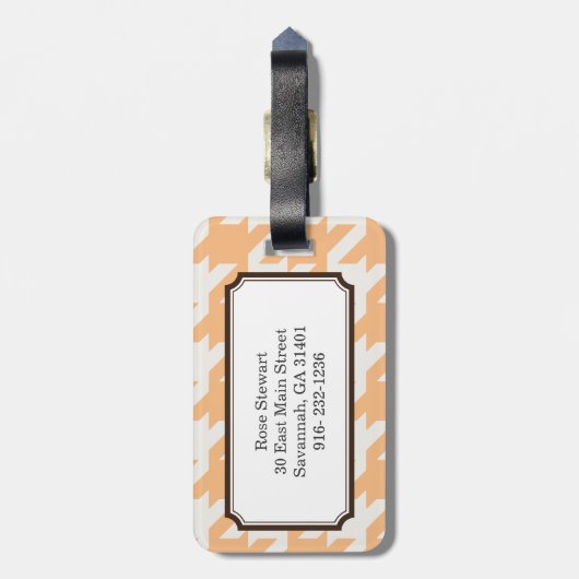 Mutiges modernes orange Hahnentrittmuster mit Gepäckanhänger (Rückseite vertikal)