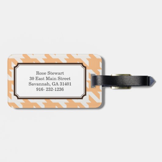 Mutiges modernes orange Hahnentrittmuster mit Gepäckanhänger (Rückseite horizontal)