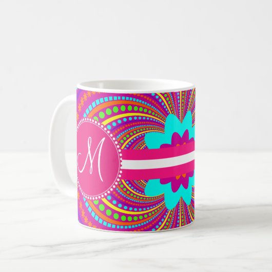 Mutiges Monogramm-flippiger Muster-Pink-Entwurf Kaffeetasse (Vorderseite Links)