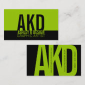 Mutiges Monogramm-Visitenkarte-Schwarz-Grün Visitenkarte (Vorne/Hinten)