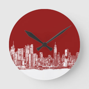 Mutiges Rot New York Runde Wanduhr