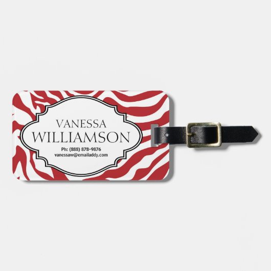 Mutiges ROTES Zebra-Streifen-Muster personalisiert Gepäckanhänger (Vorderseite horizontal)