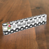 Mutiges Schwarzweiss-Tupfen-Kamelien-Geschäft Namensplakette (Seite)