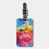 Mutiges u. helles Aquarell-Blumenmuster Gepäckanhänger (Vorderseite vertikal)