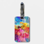 Mutiges u. helles Aquarell-Blumenmuster Gepäckanhänger (Rückseite vertikal)