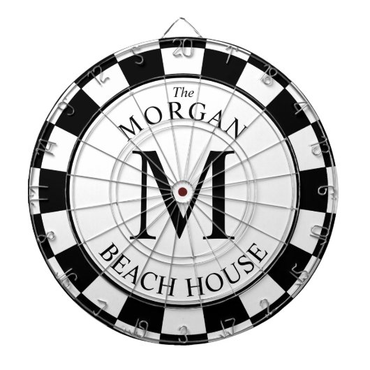 Mutiges Weiß des Familien-Monogramm-Schwarz-| Dartscheibe (vorne)