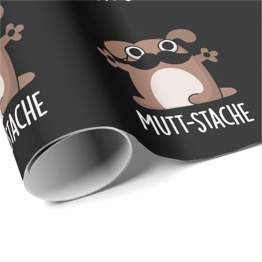 Mutt-stache Funny Dog Mustache Pun Dark BG Geschenkpapier (Rolleneckpunkt)