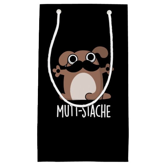 Mutt-stache Funny Dog Mustache Pun Dark BG Kleine Geschenktüte (Vorderseite)