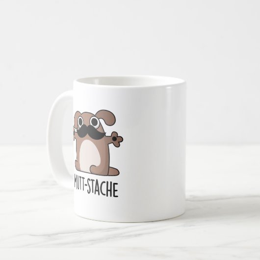 Mutt-stache Funny Dog Mustache Pun Kaffeetasse (Vorderseite Links)