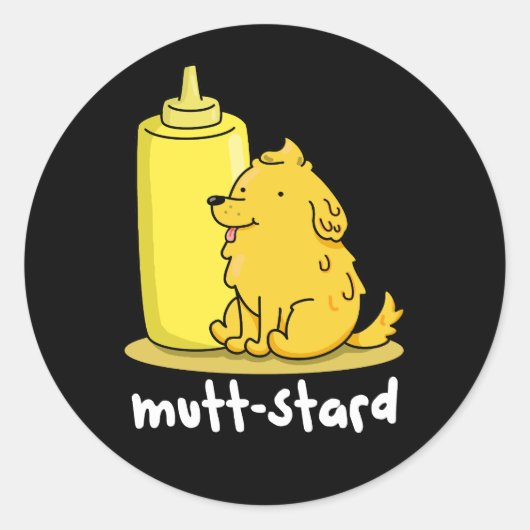 Mutt-stard Funny Doggy Mustard Pun Dark BG Runder Aufkleber (Vorderseite)