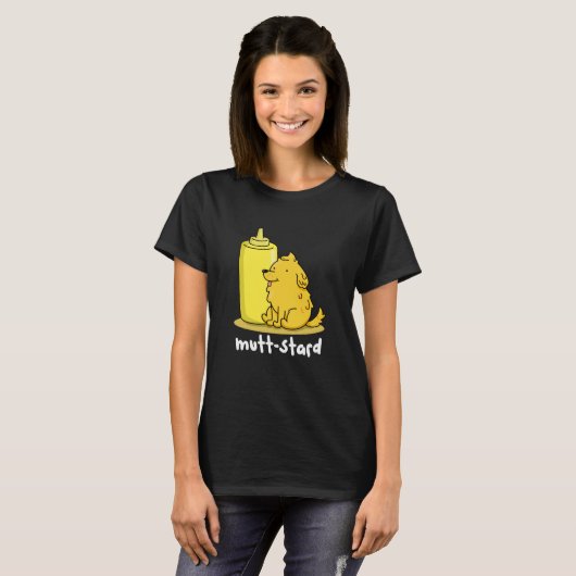 Mutt-stard Funny Doggy Mustard Pun Dark BG T-Shirt (Vorne ganz)