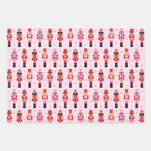 Muttcracker Christmas - Pink Dog Nutcrackers Geschenkpapier Set (Vorderseite)