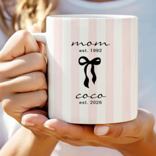 Mutter an Coco Becher Rosa Schleife Streifen Kaffeetasse