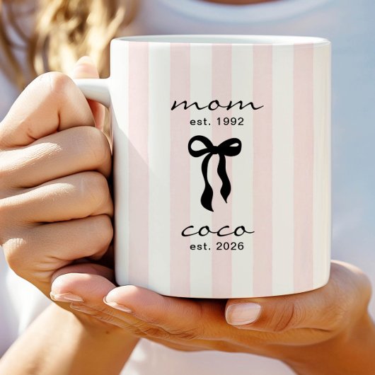 Mutter an Coco Becher Rosa Schleife Streifen Kaffeetasse