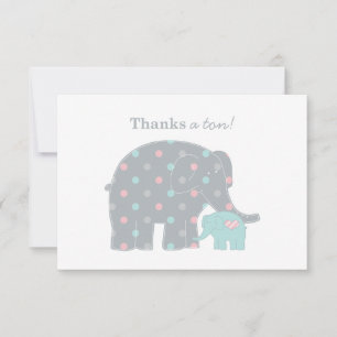 Mutter Baby Elefant Türkis Rosa Punkte Mitteilungskarte