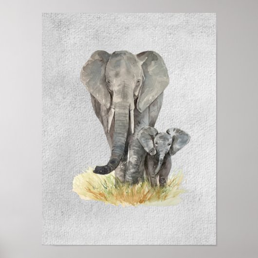 Mutter- & Baby-Elefanten-Poster mit Textur Poster (Vorne)