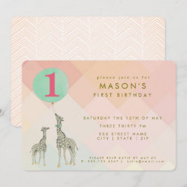 MUTTER & BABY GIRAFFE & BALLOON | GEBURTSTAG EINLADUNG