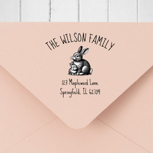 Mutter & Baby-Kaninchen-Familien-Rücksende-Adresse Gummistempel