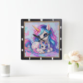 Mutter Baby Unicorn Rainbow Quadratische Wanduhr (Zuhause)