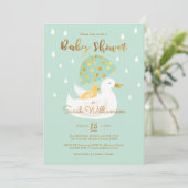 Mutter & Baby Yellow Ducky Umbrella Minze Green Einladung (Stehend Vorderseite)
