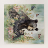 Mutter Bärenjungen Butterflies Blume Malen Puzzle (Horizontal)