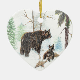 Mutter Bear und Baby Keramik Ornament