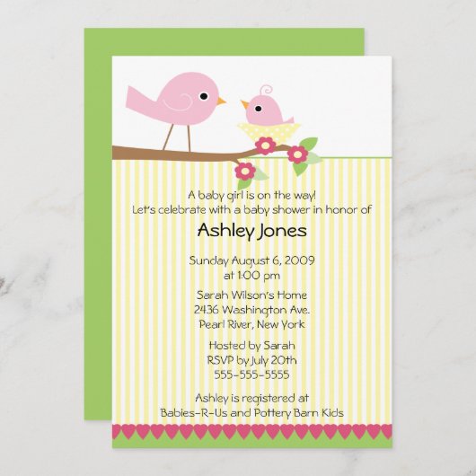Mutter Bird u. Baby-Babyparty Einladung (Vorne/Hinten)