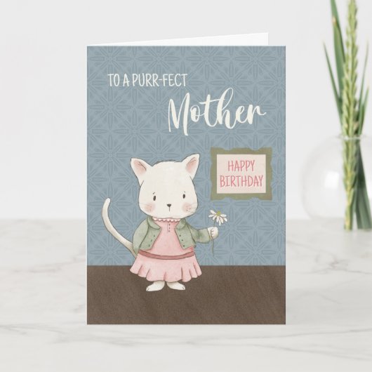 Mutter Birthday Kitty in einer Dress Holding-Blume Karte (Vorderseite)